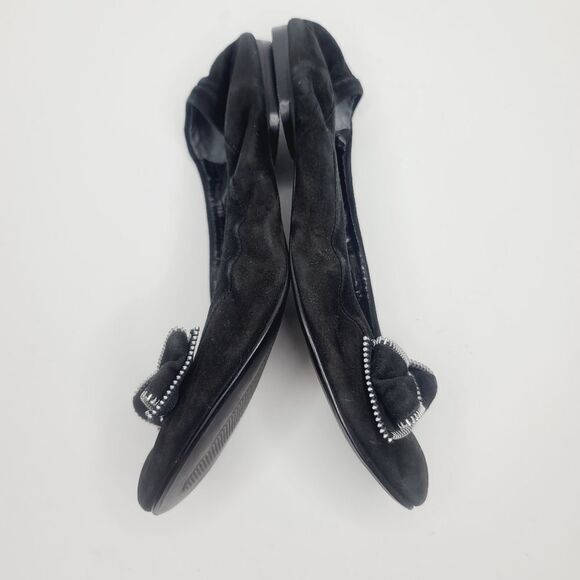 Linea Paolo Black Silver Zipper Edgy Suede Ballet Flat size 7 - Picture 4 of 14